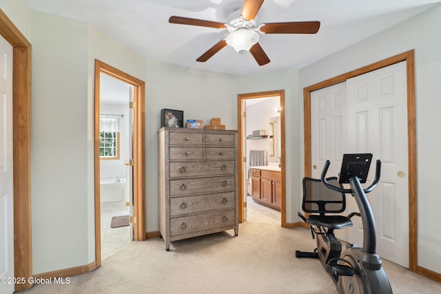 10 Overlook Dr, Wilton, NY 12831 - exercise room featuring ceiling fan and light carpet