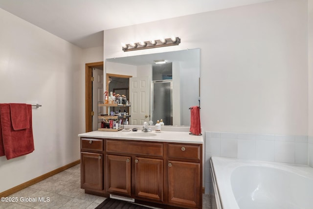 10 Overlook Dr, Wilton, NY 12831 - full bathroom featuring vanity, a garden tub, tile patterned floors, and a shower stall