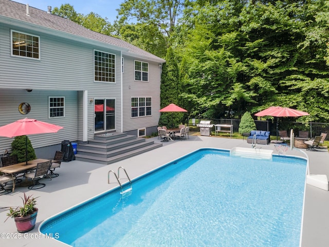 10 Overlook Dr, Wilton, NY 12831 - view of swimming pool featuring a patio, outdoor dining space, and view of scattered trees