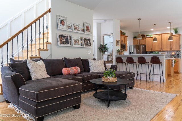 76 Hoffman Ct, Milton, NY 12020 - living area with light wood-style floors, stairway, and recessed lighting
