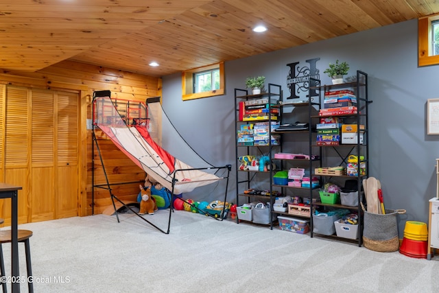 76 Hoffman Ct, Milton, NY 12020 - bedroom featuring carpet floors, wood ceiling, and recessed lighting