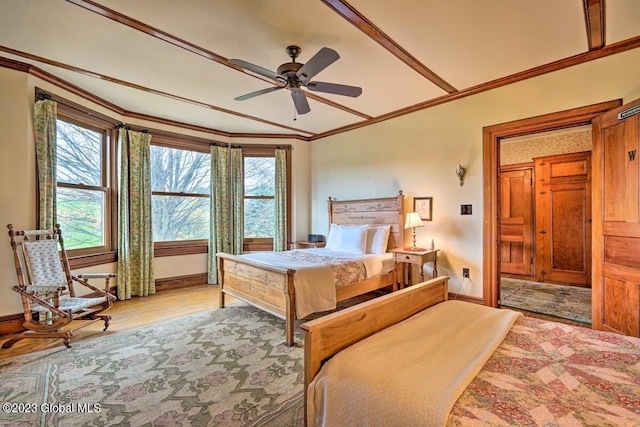 284 Edgemont Rd, Moriah, NY 12960 - bedroom with ornamental molding, light wood-style floors, and a ceiling fan