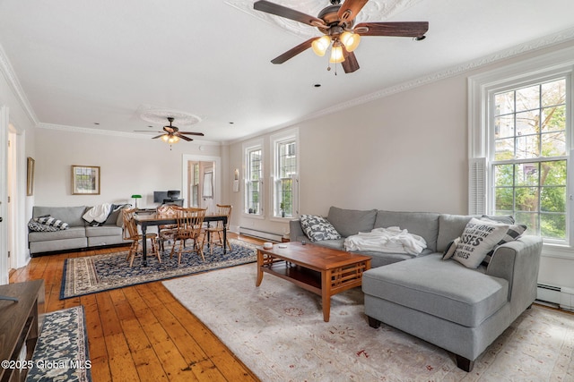 462-470 2nd Ave, Troy, NY 12182 - living room featuring baseboard heating, a ceiling fan, healthy amount of natural light, and ornamental molding