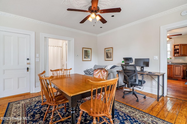 462-470 2nd Ave, Troy, NY 12182 - dining space featuring a ceiling fan, hardwood / wood-style floors, crown molding, and an office area