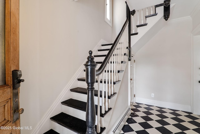 462-470 2nd Ave, Troy, NY 12182 - stairs with tile patterned floors and a baseboard heating unit