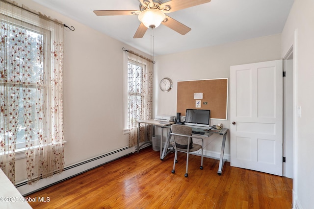 462-470 2nd Ave, Troy, NY 12182 - office with a baseboard radiator, light wood finished floors, and a ceiling fan