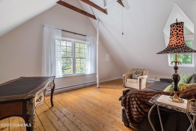 462-470 2nd Ave, Troy, NY 12182 - sitting room featuring a baseboard radiator, lofted ceiling, plenty of natural light, and hardwood / wood-style floors