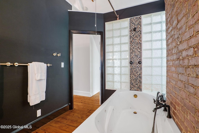 462-470 2nd Ave, Troy, NY 12182 - bathroom featuring a jetted tub, a shower, and wood-type flooring