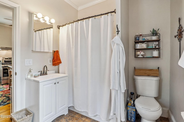 462-470 2nd Ave, Troy, NY 12182 - bathroom featuring crown molding, vanity, and a shower with curtain