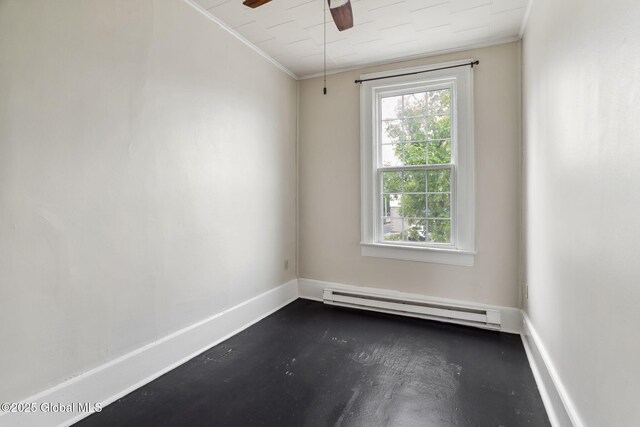 462-470 2nd Ave, Troy, NY 12182 - unfurnished room with a baseboard radiator, ornamental molding, ceiling fan, and concrete floors