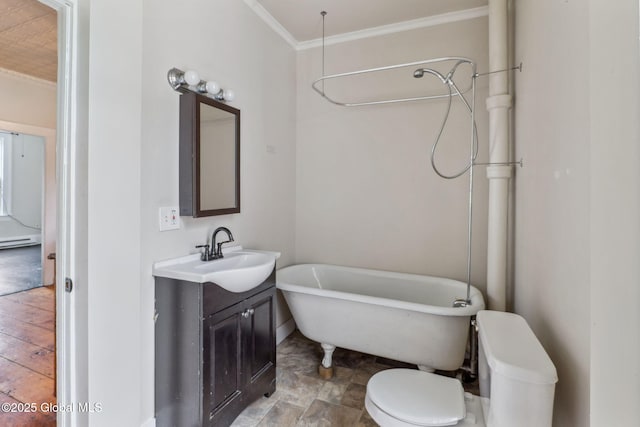 462-470 2nd Ave, Troy, NY 12182 - bathroom with a soaking tub, crown molding, vanity, and baseboard heating