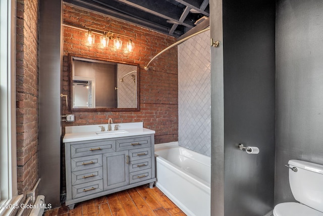462-470 2nd Ave, Troy, NY 12182 - full bath featuring vanity, shower / bath combination, hardwood / wood-style floors, and brick wall