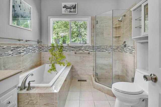108 La Flamme Rd, Providence, NY 12850 - bathroom with a garden tub, a shower stall, tile patterned floors, and vanity