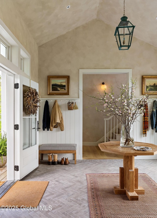 1174 Potter Mountain Rd, Gilboa, NY 12076 - mudroom with high vaulted ceiling