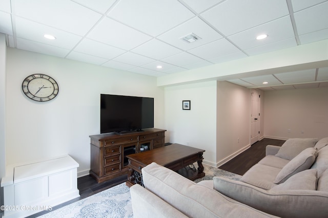 24 Utica Ave, Colonie, NY 12110 - living room featuring a drop ceiling, recessed lighting, and dark wood-style flooring