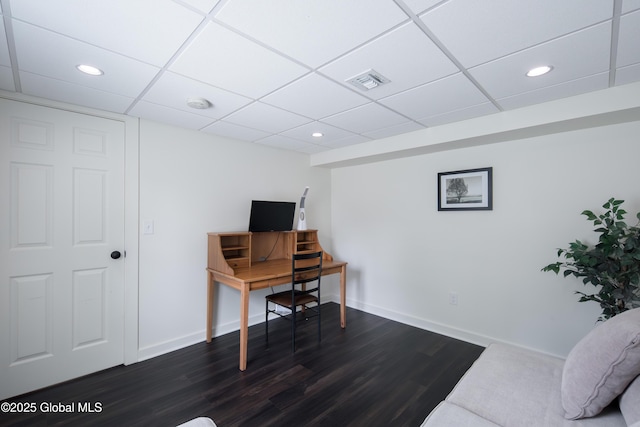 24 Utica Ave, Colonie, NY 12110 - office with recessed lighting, a drop ceiling, and dark wood-type flooring