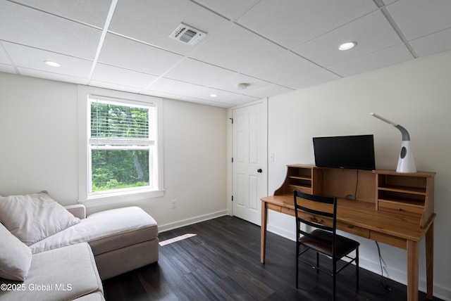 24 Utica Ave, Colonie, NY 12110 - office area featuring dark wood-style floors, a drop ceiling, and recessed lighting