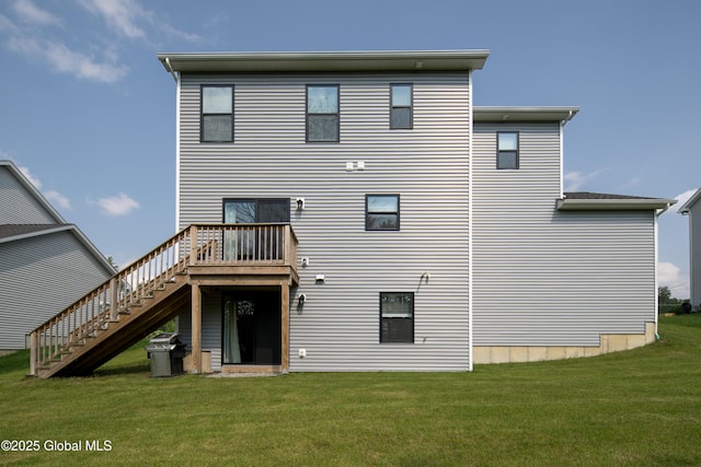 24 Utica Ave, Colonie, NY 12110 - rear view of property with stairway, a yard, and a wooden deck