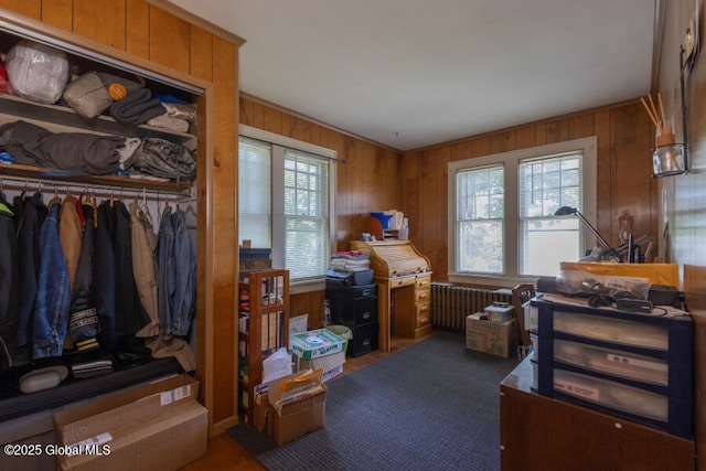 54 Wendell St, Ravena, NY 12143 - bedroom with radiator heating unit, wooden walls, and a closet