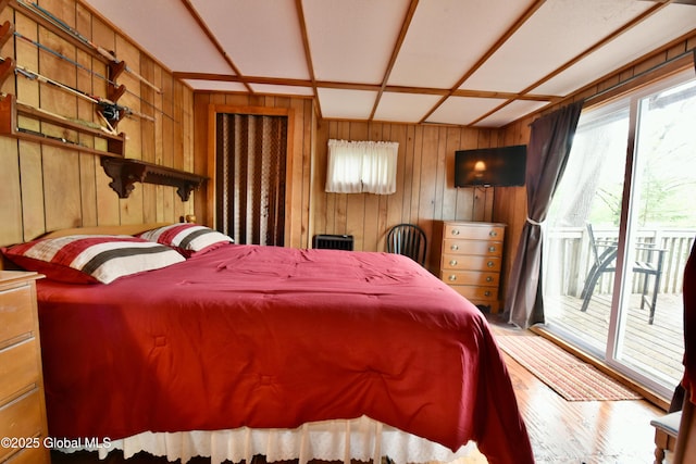 23 S Copeland Pond Way, Fort Ann, NY 12827 - bedroom featuring access to outside, wooden walls, and wood finished floors