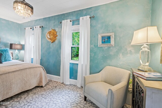 378 County Route 354, Rensselaerville, NY 12469 - bedroom featuring ornamental molding and a chandelier