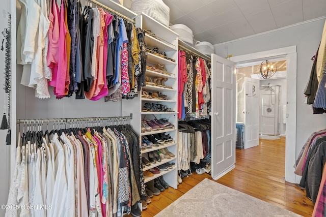 378 County Route 354, Rensselaerville, NY 12469 - spacious closet featuring hardwood / wood-style flooring and a chandelier