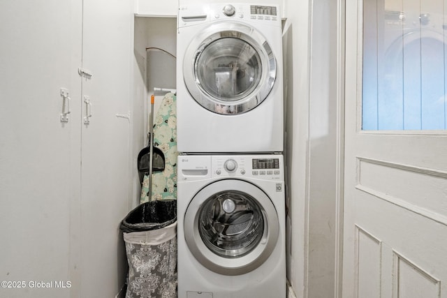 378 County Route 354, Rensselaerville, NY 12469 - laundry room featuring stacked washer / drying machine