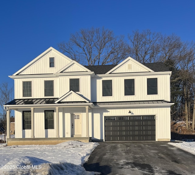 LOT17 Windrow Way, Halfmoon, NY 12118 - modern farmhouse style home with a standing seam roof, a porch, a metal roof, and a garage
