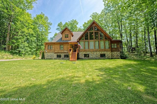 236 Colfax Rd, Jackson, NY 12816 - view of front of house with a front lawn and stone siding