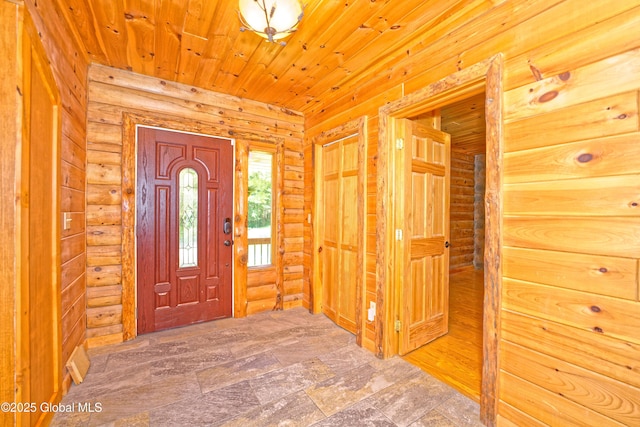 236 Colfax Rd, Jackson, NY 12816 - foyer with wooden ceiling and rustic walls