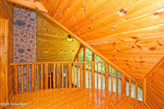 236 Colfax Rd, Jackson, NY 12816 - hallway with vaulted ceiling, wood ceiling, and wooden walls