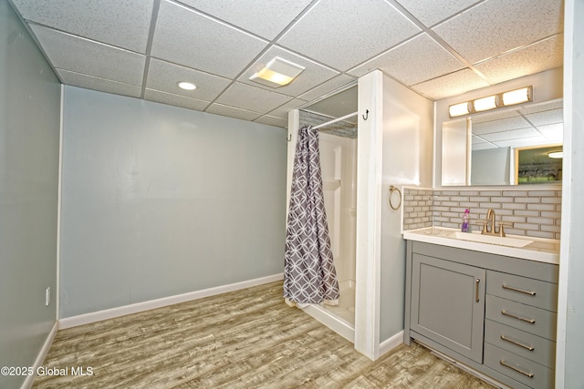 236 Colfax Rd, Jackson, NY 12816 - full bath featuring a paneled ceiling, vanity, wood finished floors, a shower with curtain, and recessed lighting