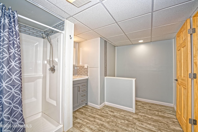 236 Colfax Rd, Jackson, NY 12816 - full bathroom with a shower stall, wood finished floors, vanity, tasteful backsplash, and recessed lighting