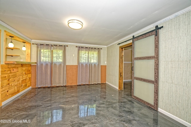 236 Colfax Rd, Jackson, NY 12816 - spare room featuring crown molding, a barn door, and wallpapered walls