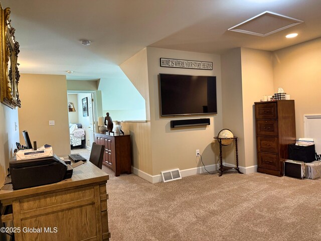 20 Beekman Pl, Queensbury, NY 12804 - bedroom featuring carpet floors, attic access, a desk, and recessed lighting