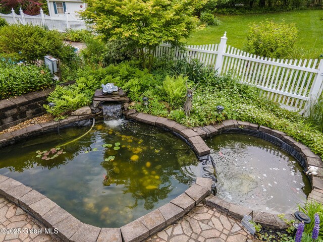 11 Boylston Dr, Bethlehem, NY 12054 - view of yard featuring a small pond and an in-ground hot tub
