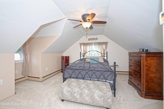1038 Horvath St, Schenectady, NY 12303 - bedroom featuring light carpet, lofted ceiling, ceiling fan, and a baseboard heating unit