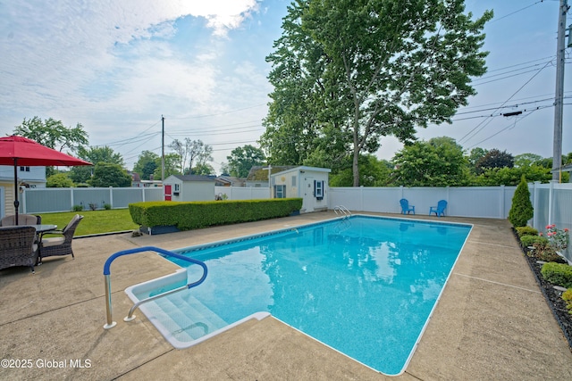 1038 Horvath St, Schenectady, NY 12303 - view of pool with a fenced backyard, a patio, and a storage shed