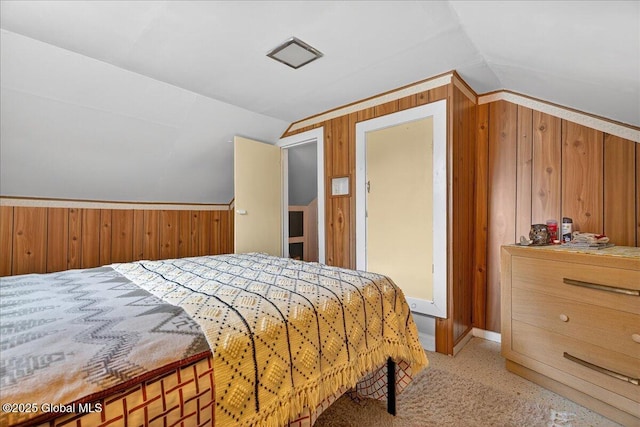 579 Camden Valley Rd, Salem, NY 12873 - bedroom featuring vaulted ceiling and wood walls
