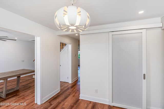 35 Magee Dr, Bethlehem, NY 12077 - unfurnished dining area featuring a chandelier, wood finished floors, and recessed lighting