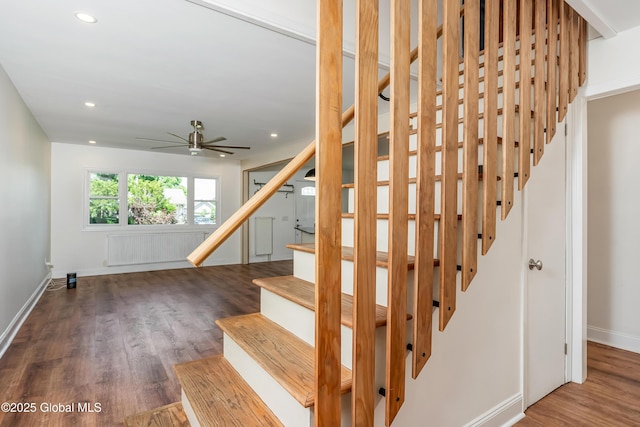 35 Magee Dr, Bethlehem, NY 12077 - staircase with wood finished floors, ceiling fan, and recessed lighting