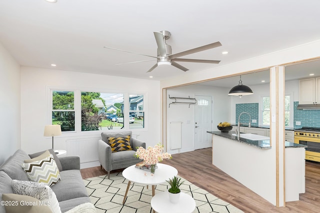 35 Magee Dr, Bethlehem, NY 12077 - living room with a ceiling fan, light wood-type flooring, and recessed lighting