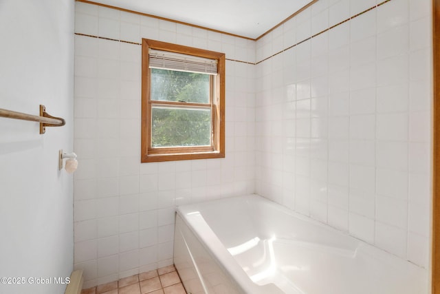 143 Main St, Maryland, NY 12155 - bathroom featuring tile walls, a garden tub, and tile patterned floors