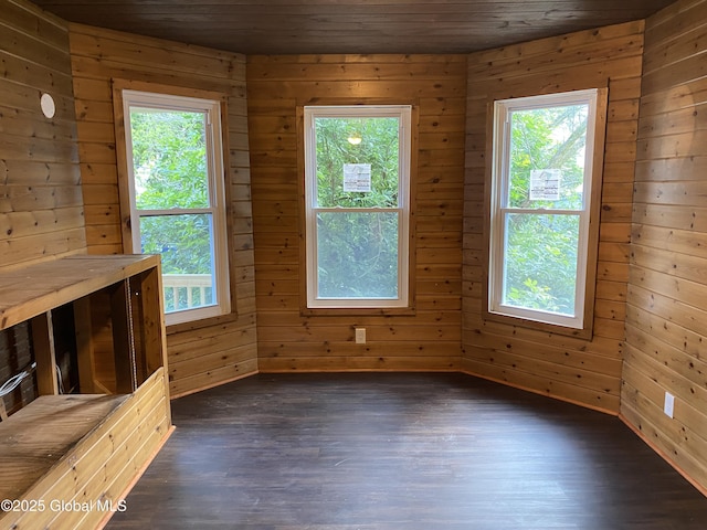 629 Lang St, Schenectady, NY 12308 - unfurnished dining area with wooden ceiling, dark wood-style flooring, and wood walls