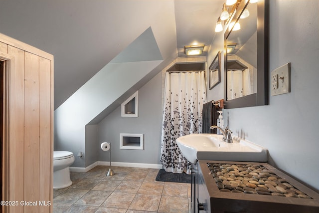 2305 Balltown Rd, Niskayuna, NY 12309 - full bathroom with vanity, curtained shower, and lofted ceiling
