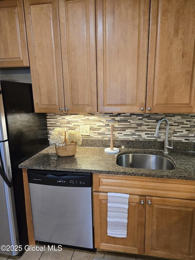 8 Wall St Unit 236, Clifton Park, NY 12065 - kitchen featuring stainless steel dishwasher, backsplash, and dark stone countertops
