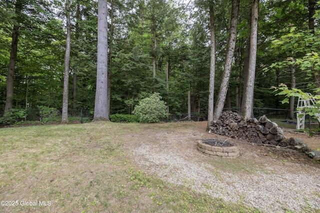 22 Santee Dr, Wilton, NY 12831 - view of yard with a fire pit and a wooded view
