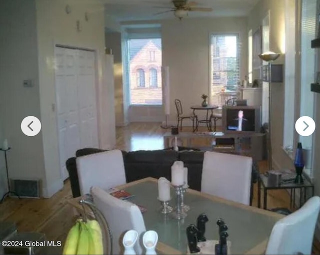 57 Dove St, Albany, NY 12210 - dining space featuring a ceiling fan