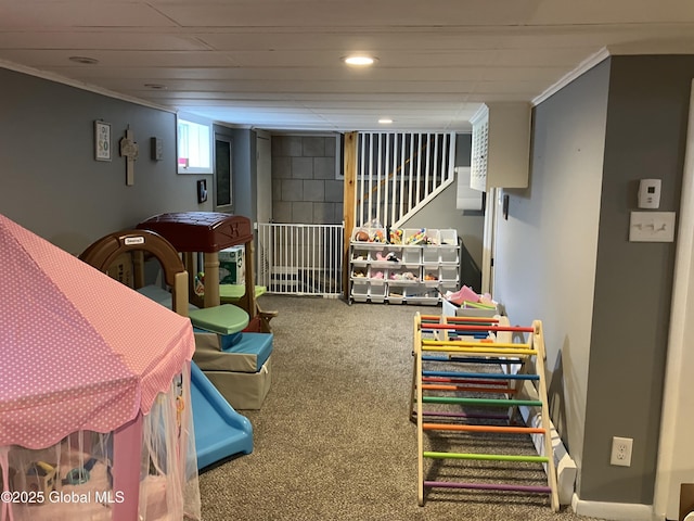 185 Butler St, Schenectady, NY 12303 - game room with carpet, crown molding, and recessed lighting