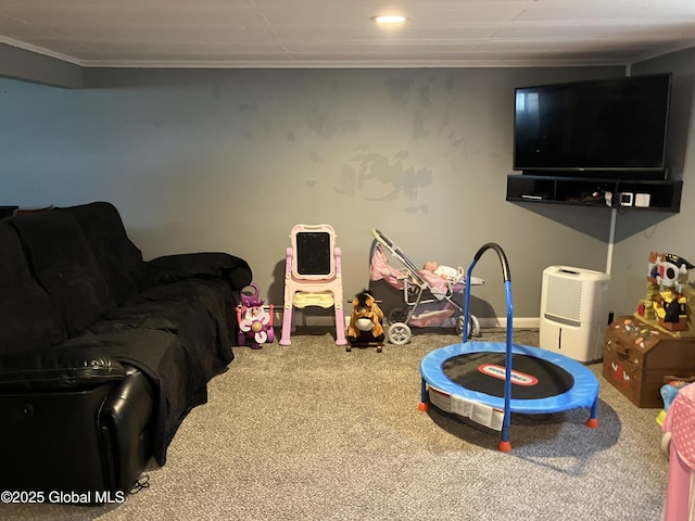 185 Butler St, Schenectady, NY 12303 - rec room with crown molding, carpet floors, and recessed lighting